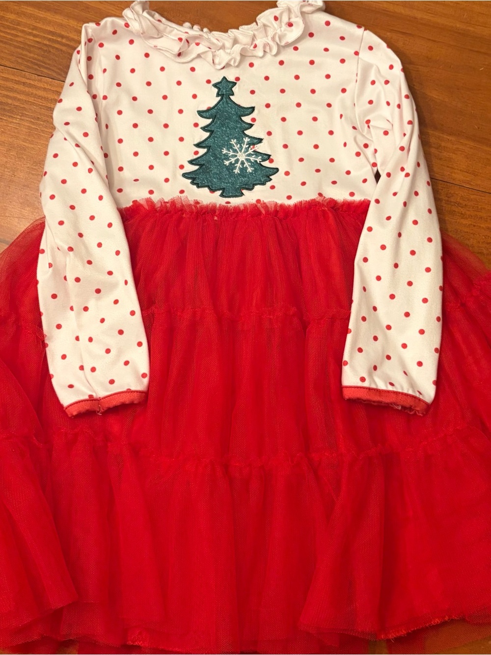 Children's Red Tutu Christmas Dress with Tree Applique